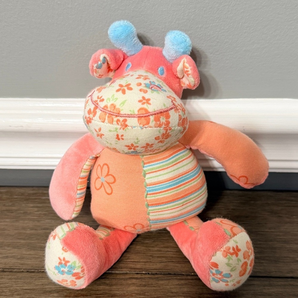 Maison Chic Patchwork Giraffe Plush Pink Floral Striped Stuffed Animal Toy 12"